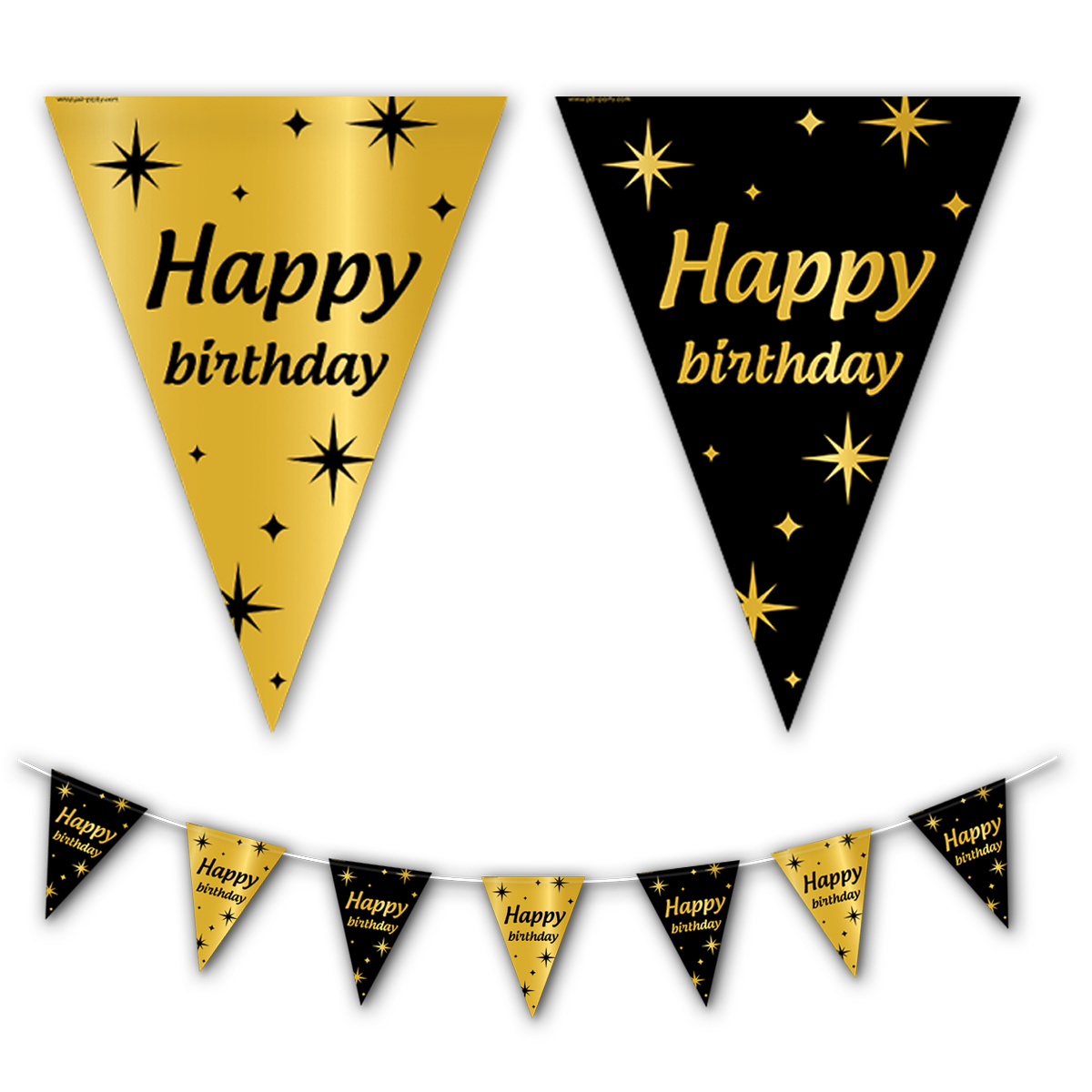 Vlaggenlijn Happy Birthday Goud/Zwart 10 m
