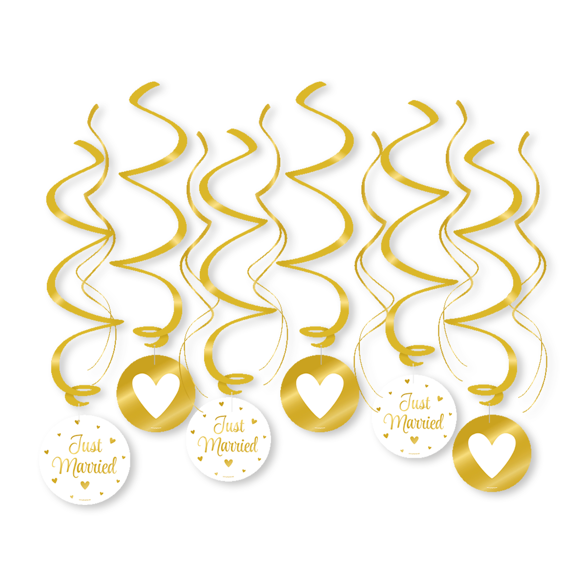 Swirl Hangdecoratie Just Married Goud/Wit 70 cm – 6 Stuks