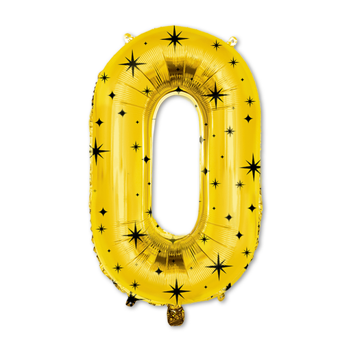 Folie Cijferballon 0 Goud met Sterren 86 cm