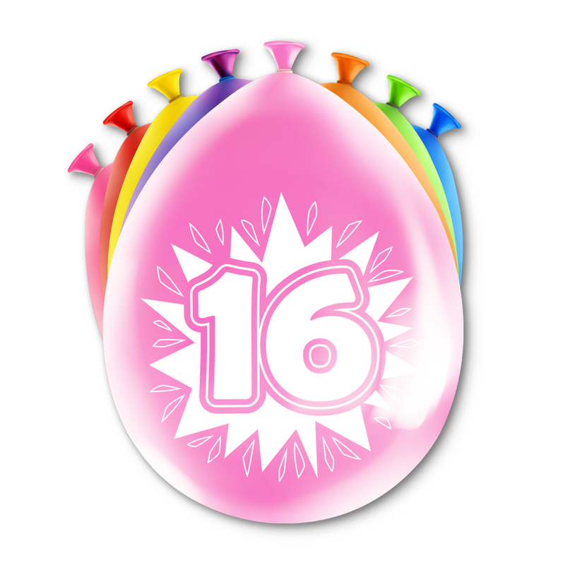 Happy Party Latex Ballonnen 16 Jaar Multicolor 30 cm