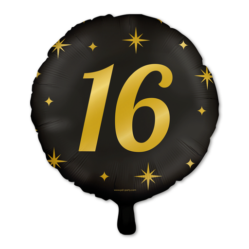 Folieballon 16 Jaar Zwart/Goud 46 cm – Classy Party