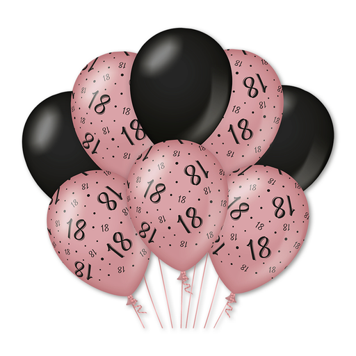 Latex Ballonnen 18 Jaar Roségoud/Zwart 30 cm
