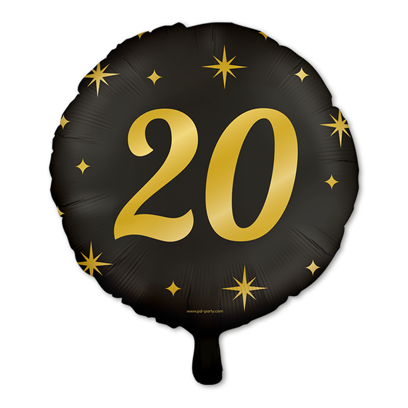 Folieballon 20 Jaar Zwart/Goud 46 cm – Classy Party