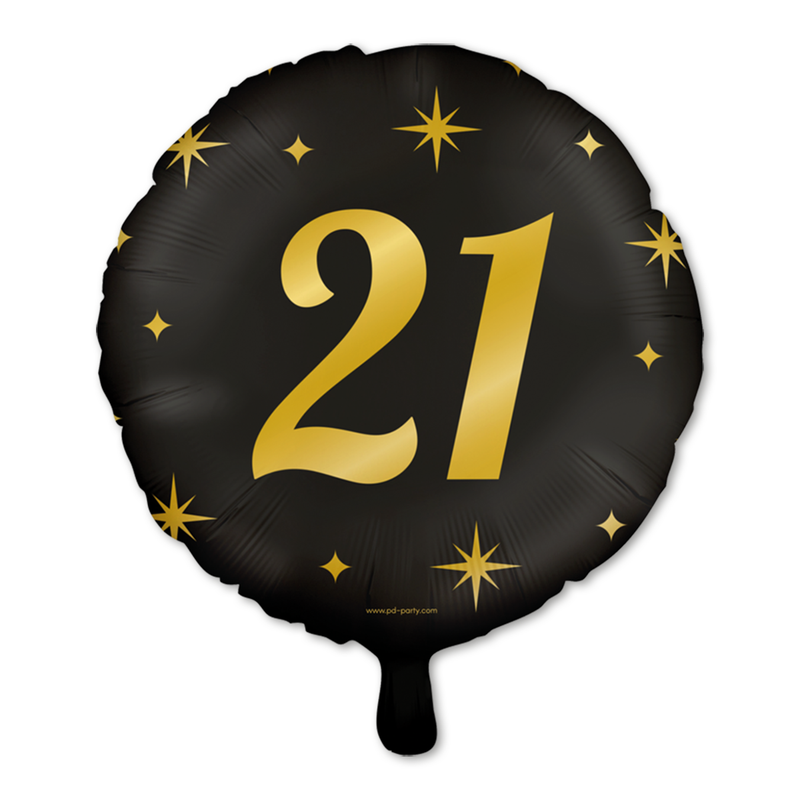Folieballon 21 Jaar Zwart/Goud 46 cm – Classy Party