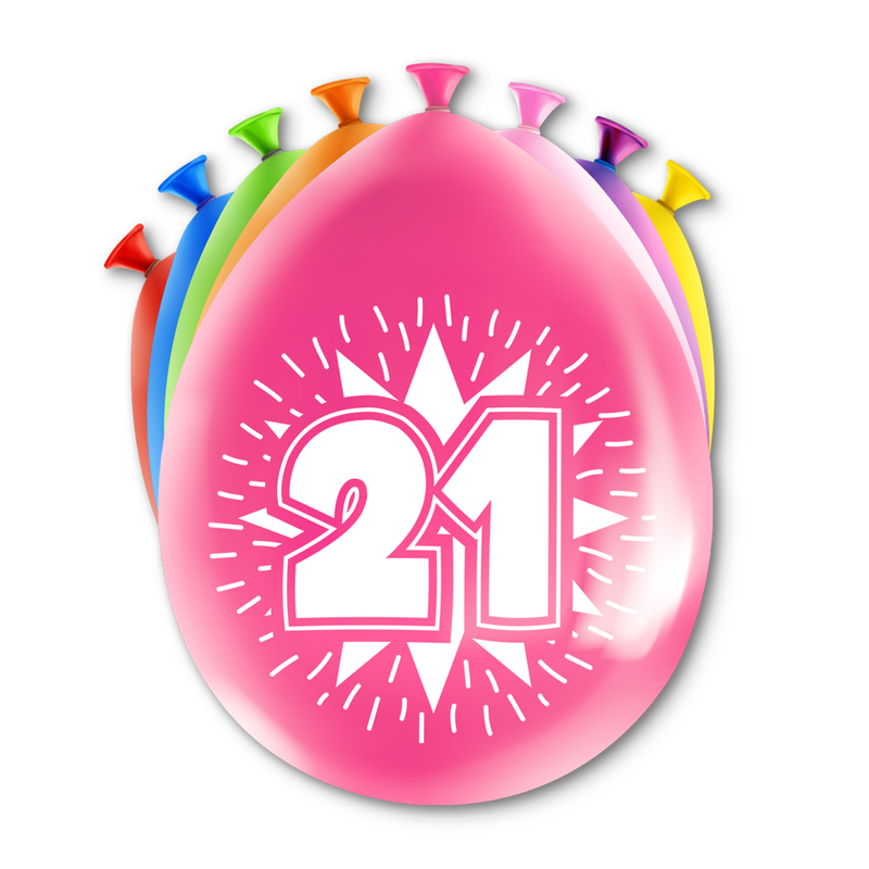 Happy Party Latex Ballonnen 21 Jaar Multicolor 30 cm