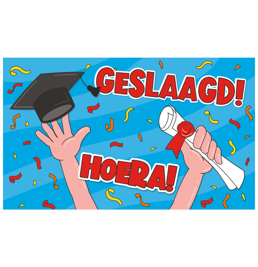 XXL Gevelvlag Geslaagd Diploma Cartoon 150 x 90 cm