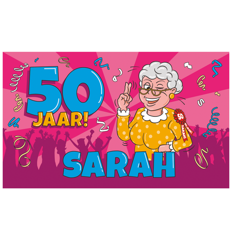 XXL Gevelvlag Sarah 50 Jaar Cartoon 150 x 90 cm