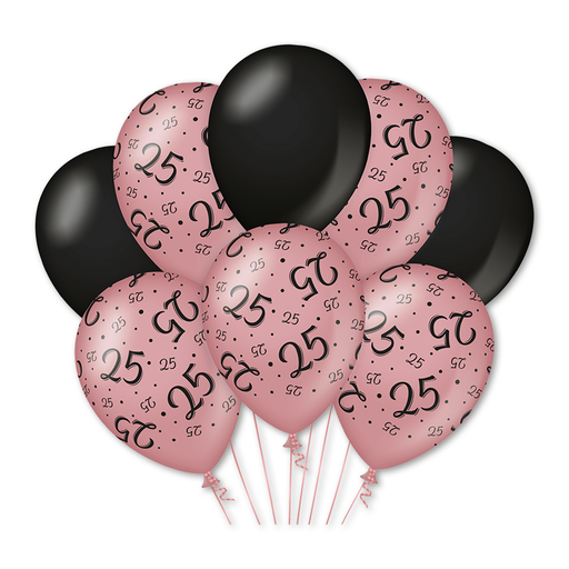 Latex Ballonnen 25 Jaar Roségoud/Zwart 30 cm