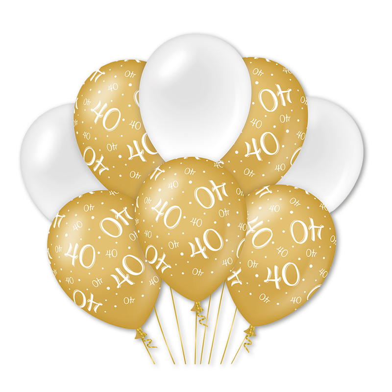 Latex Ballonnen 40 Jaar Goud/Wit 30 cm