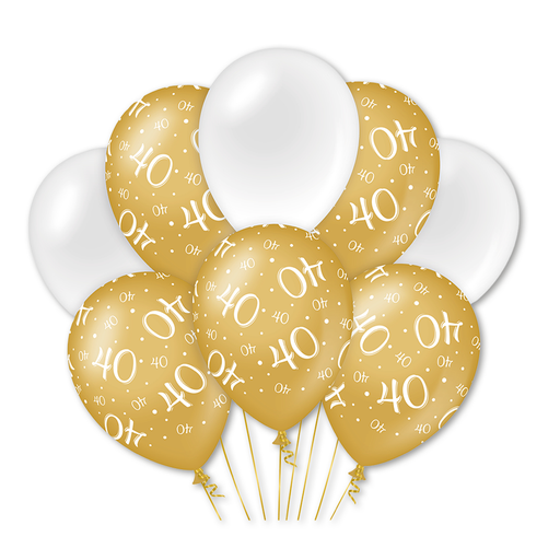 Latex Ballonnen 40 Jaar Goud/Wit 30 cm