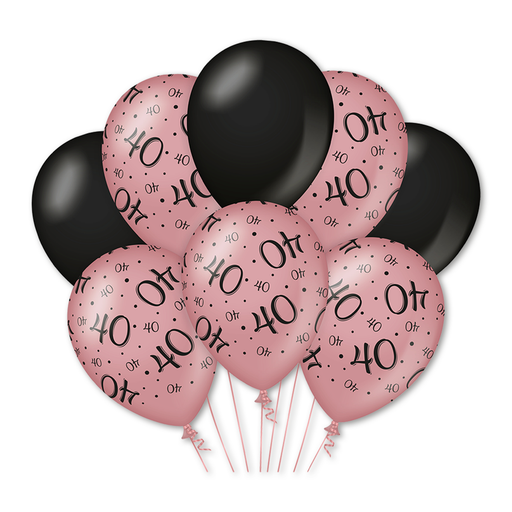 Latex Ballonnen 40 Jaar Roségoud/Zwart 30 cm