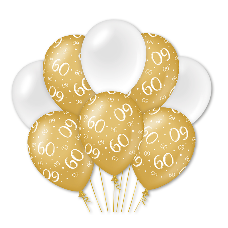 Latex Ballonnen 60 Jaar Goud/Wit 30 cm