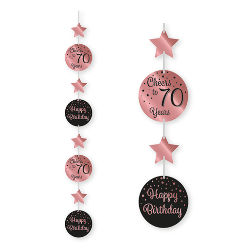 Hangdecoratie 70 Jaar Roségoud/Zwart 120 cm