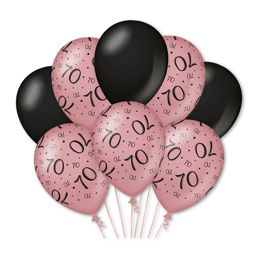 Latex Ballonnen 70 Jaar Roségoud/Zwart 30 cm