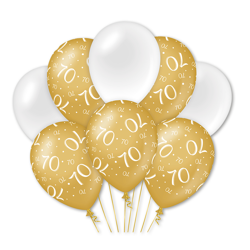 Latex Ballonnen 70 Jaar Goud/Wit 30 cm