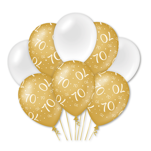 Latex Ballonnen 70 Jaar Goud/Wit 30 cm