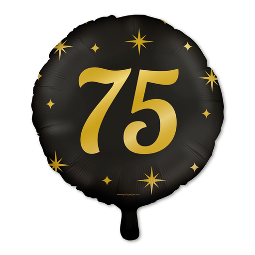 Folieballon 75 Jaar Zwart/Goud 46 cm – Classy Party