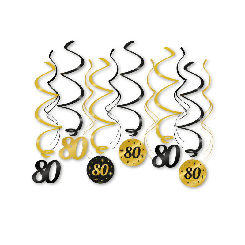 Swirls 80 Jaar Goud/Zwart 70 cm