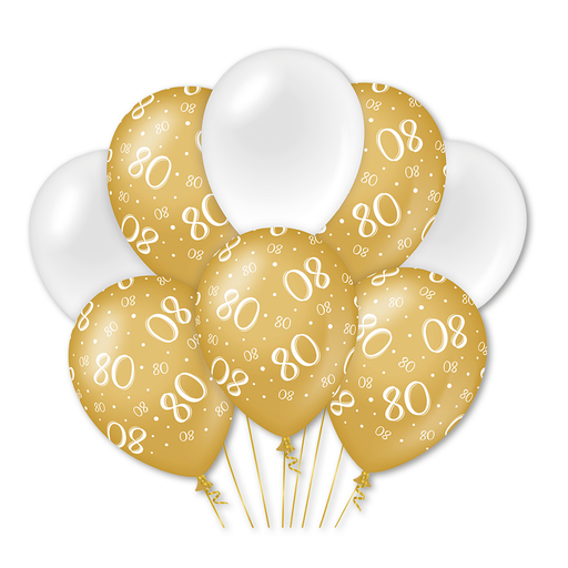 Latex Ballonnen 80 Jaar Goud/Wit 30 cm