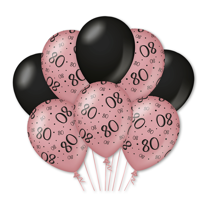 Latex Ballonnen 80 Jaar Roségoud/Zwart 30 cm