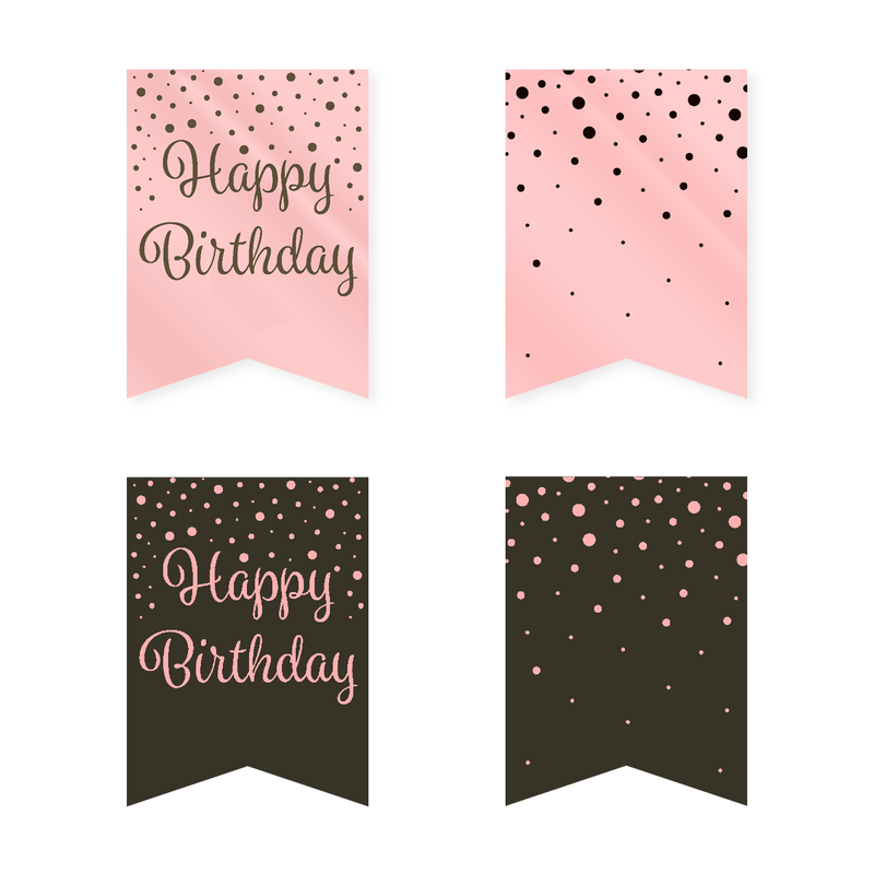 Vlaggenlijn Happy Birthday Roségoud/Zwart 6 m