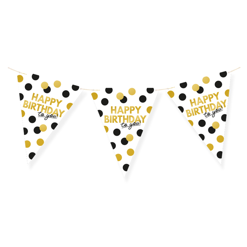 Vlaggenlijn Happy Birthday Zwart/Goud/Wit 6 m
