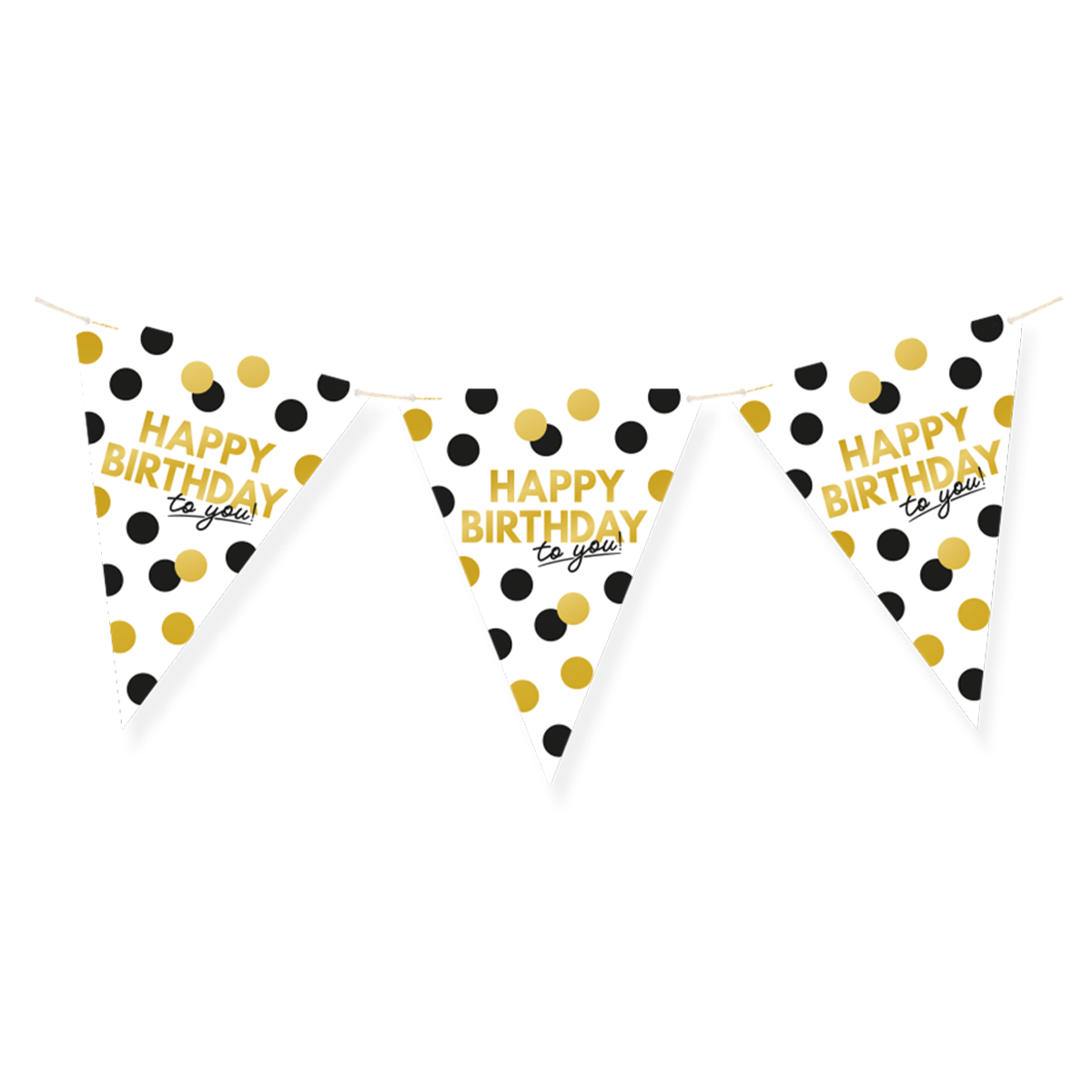 Vlaggenlijn Happy Birthday Zwart/Goud/Wit 6 m