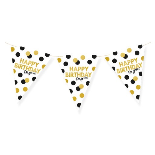 Vlaggenlijn Happy Birthday Zwart/Goud/Wit 6 m