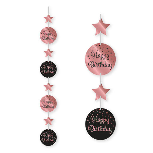 Hangdecoratie Happy Birthday Roségoud/Zwart 120 cm