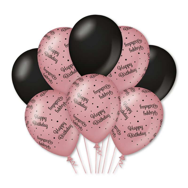 Latex Ballonnen Happy Birthday Roségoud/Zwart 30 cm