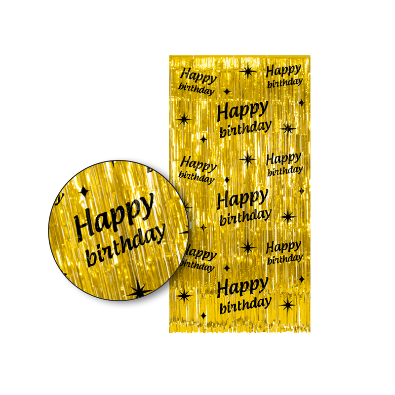 Foliegordijn Happy Birthday Goud/Zwart 200 x 100 cm