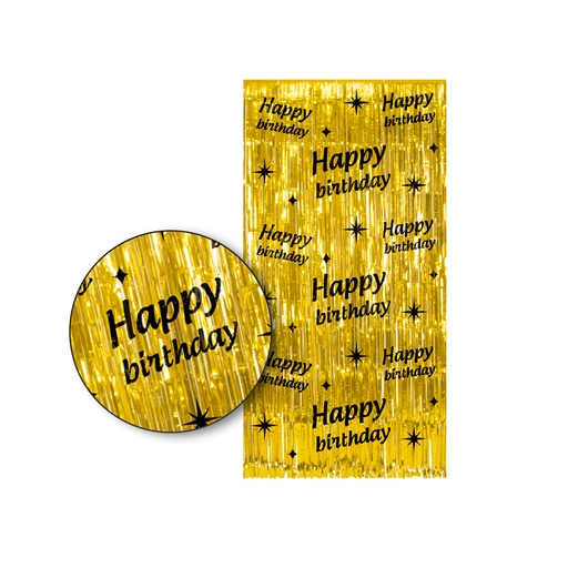 Foliegordijn Happy Birthday Goud/Zwart 200 x 100 cm