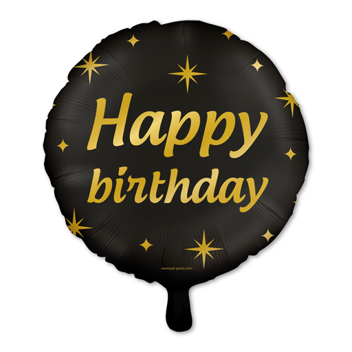Folieballon Happy Birthday Zwart/Goud 46 cm – Classy Party