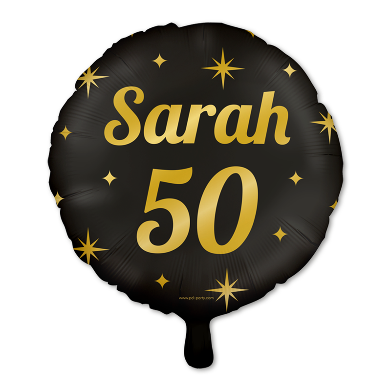 Folieballon Sarah 50 Jaar Zwart/Goud 46 cm – Classy Party