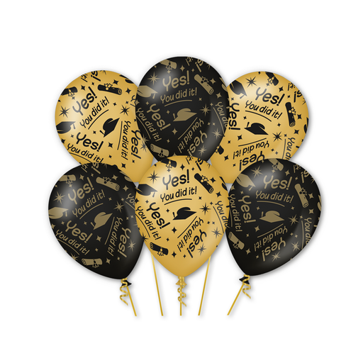 Latex Ballonnen You Did It Goud/Zwart 30 cm