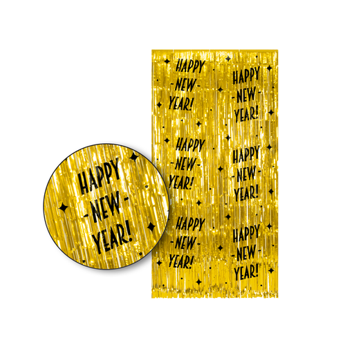 Foliegordijn Happy New Year Goud/Zwart 200 x 100 cm