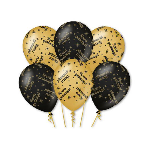Latex Ballonnen Geslaagd Zwart/Goud 30 cm