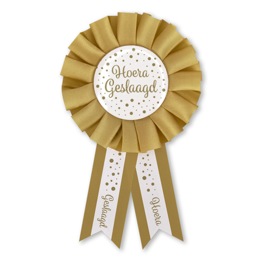 Rozet Hoera Geslaagd Goud/Wit 14 x 8 cm