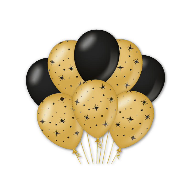 Latex Ballonnen Sterren Goud/Zwart 30 cm