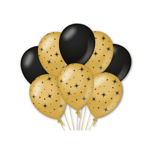 Latex Ballonnen Sterren Goud/Zwart 30 cm