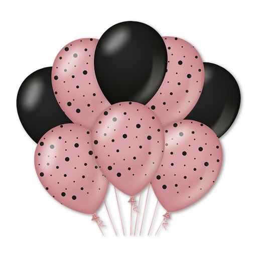 Latex Ballonnen Stippen Roségoud/Zwart 30 cm