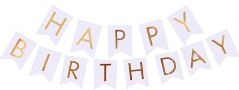 Happy Birthday Vlaggenlijn Wit Goud