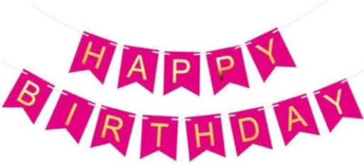 Happy Birthday Vlaggenlijn Fuchsia Goud