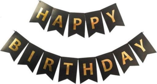 Happy Birthday Vlaggenlijn Zwart Goud