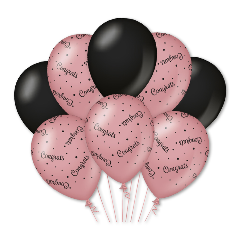 Latex Ballonnen Congrats Roségoud/Zwart 30 cm