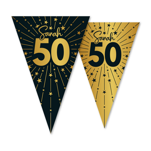 Vlaggenlijn Sarah 50 Jaar Zwart/Goud 10 m – Dubbelzijdig