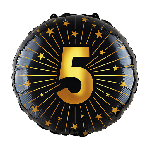 Folieballon 5 Jaar Zwart/Goud 46 cm