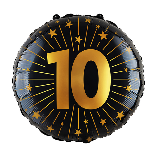 Folieballon 10 Jaar Zwart/Goud 46 cm
