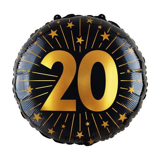 Folieballon 20 Jaar Zwart/Goud 46 cm