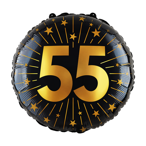 Folieballon 55 Jaar Zwart/Goud 46 cm